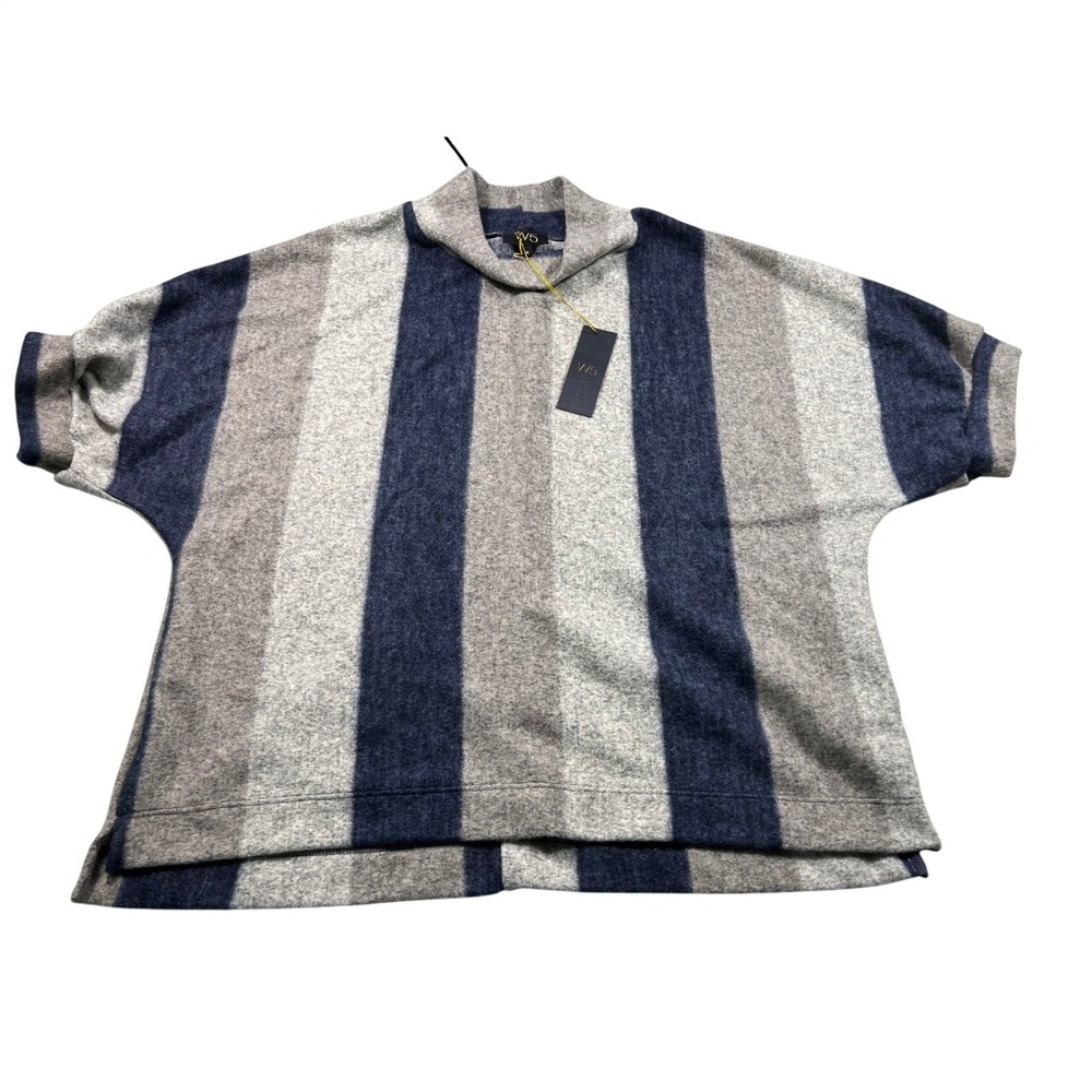 NWT W5 XL Gray Blue Beige Striped Mock Neck Dolman Sleeve Knit Tunic Sweater